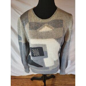 Vintage Christine Silver & White Beaded Sweater Medium‎